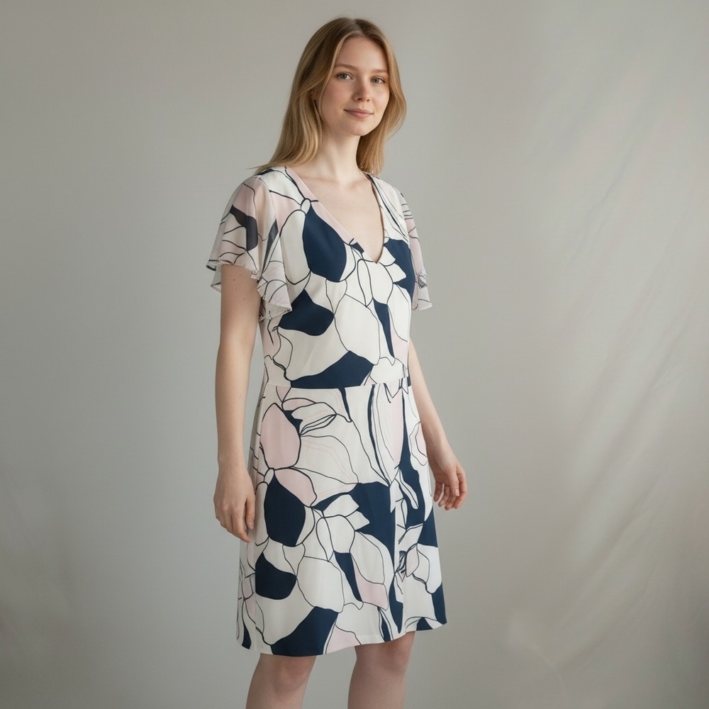 Ivanka Trump Floral Flutter Sleeve V-Neck Sheath Dress Size 22W